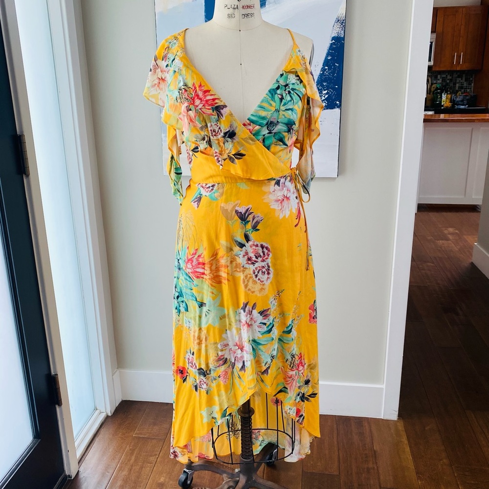 Yellow Floral Adelyn Rae Faux Wrap Dress